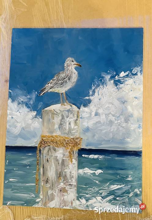 Mewa na krawędzi morskiego wiatru obraz olejny sprzedam