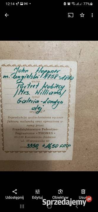 Vintage Obraz kobiety MrsWilliams lubuskie Słubice sprzedam