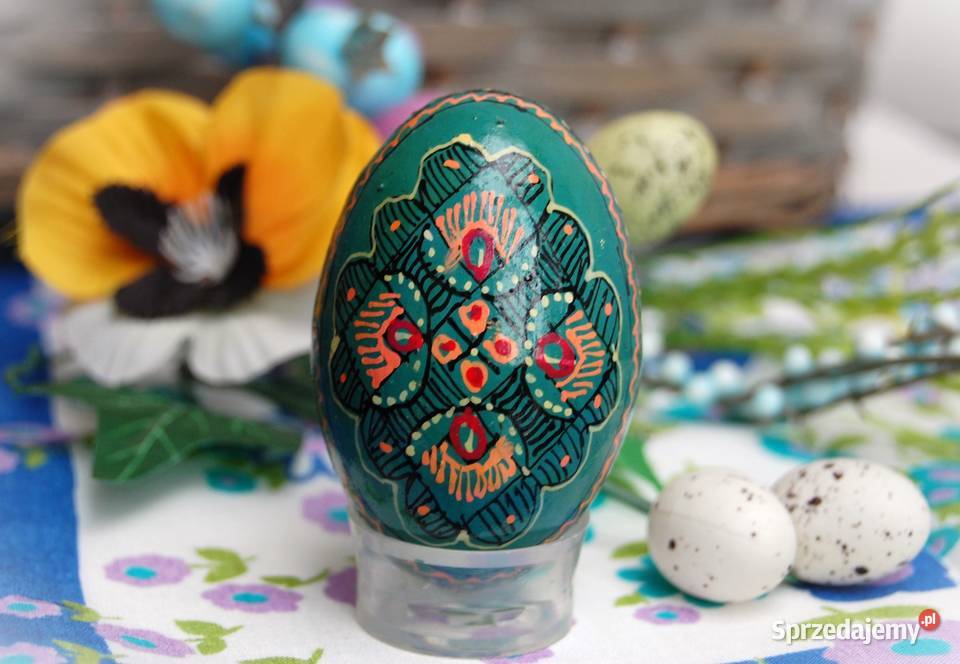 Stara pisanka drewniana ręcznie malowana Ukraina lubelskie Lublin