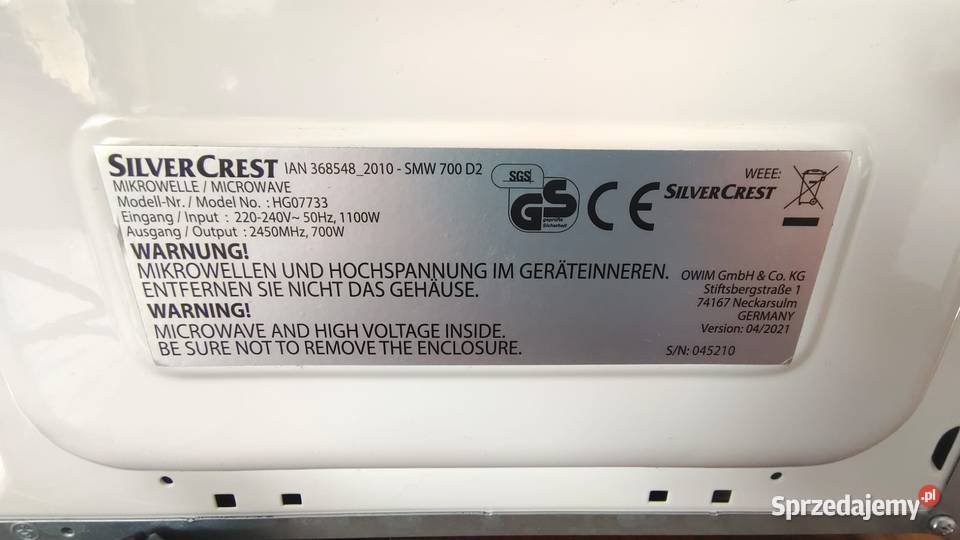 Kuchenka mikrofalowa Silvercrest SMW 700 W D2 sprzedam