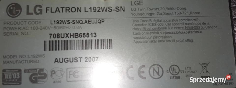 Monitor 19 LG Flatron L192WSSN sprawny LCD Monitory i projektory Elektronika Kielce