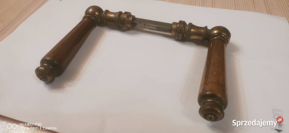 Klamka stara mosiądź drewno Łódź