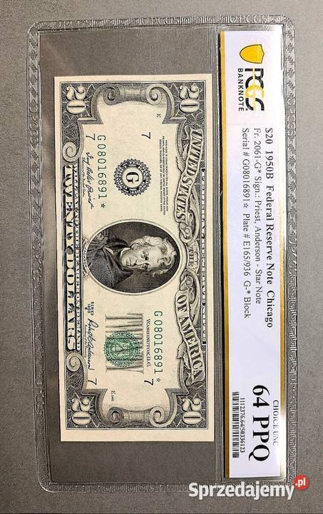 USA 20 Dolarów 1950 r Chicago Seria ZASTĘPCZA Węgorzewo sprzedam