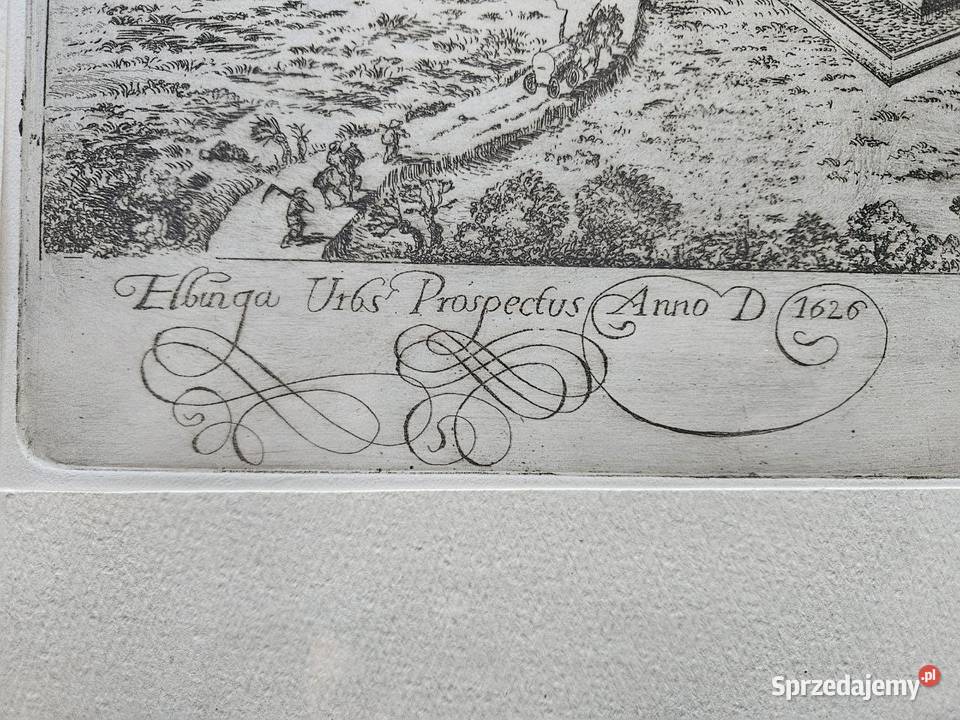 Historyczny Elbląg piękna rycina pomorskie Gdańsk
