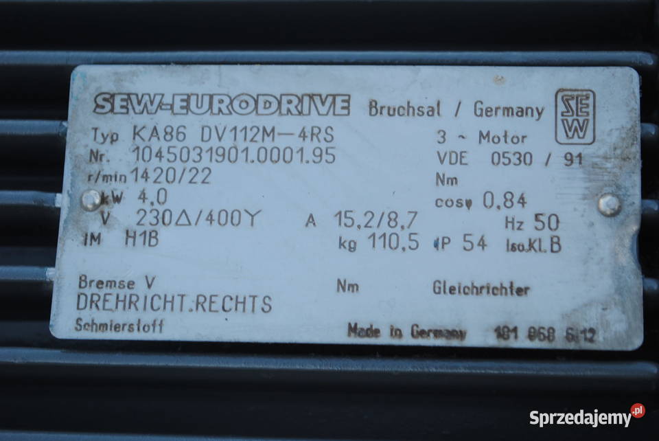 Motoreduktor kątowy 4kw 22obrmin SEW Kargowa