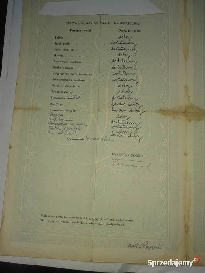 przedwojenne swiadectwo szkolne Kęty