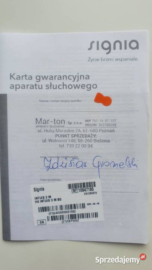 Aparat słuchowy Intuis 3M Signia z gwarancją