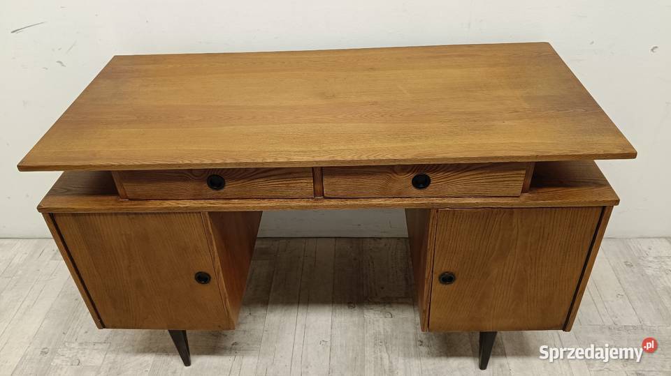 biurko PRL modern dwustronne gabinetowe okleina Radomsko
