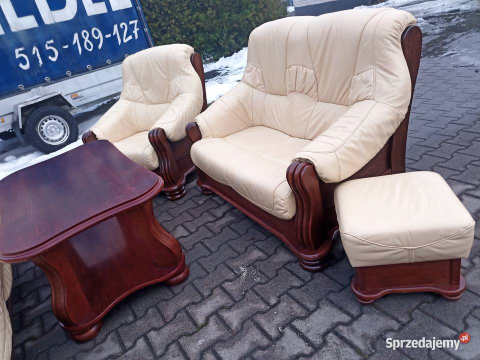 Komplet Rozkładany CREAM 321 i 2X Pufa i Ława Kozy