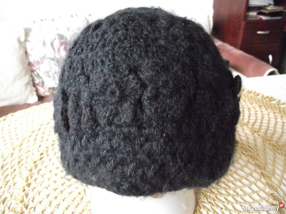 CZARNA DAMSKA CZAPKA Z SZETLANDU autorskie Nakrycia głowy wielkopolskie Piła sprzedam