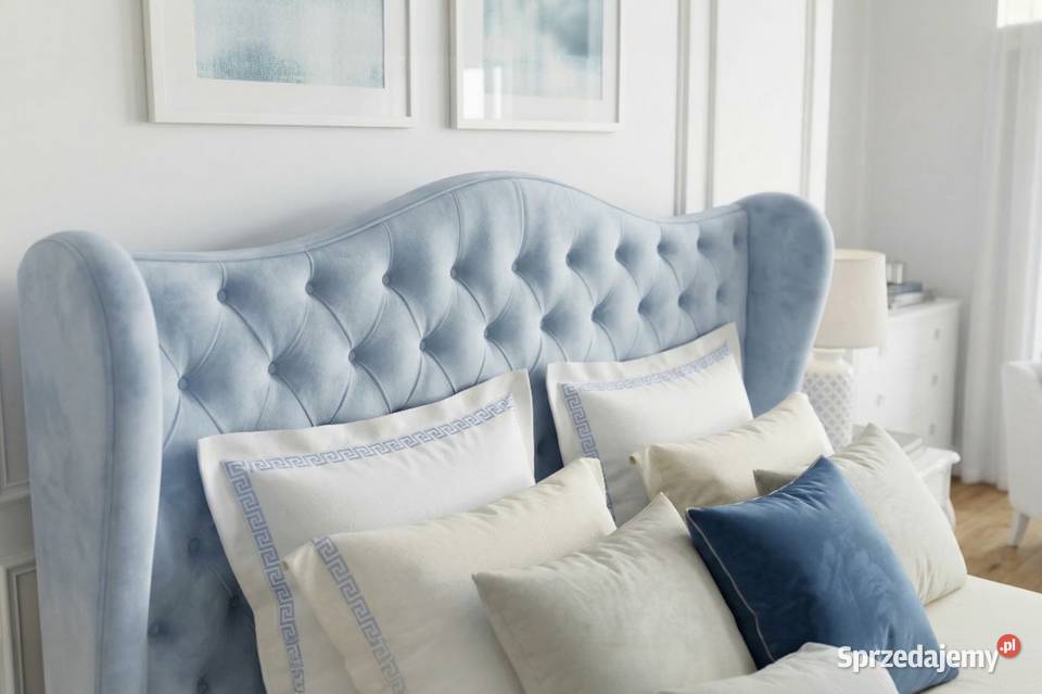 Łóżko USZAK 160x200 niebieskie pojemnik stelaż Sopot