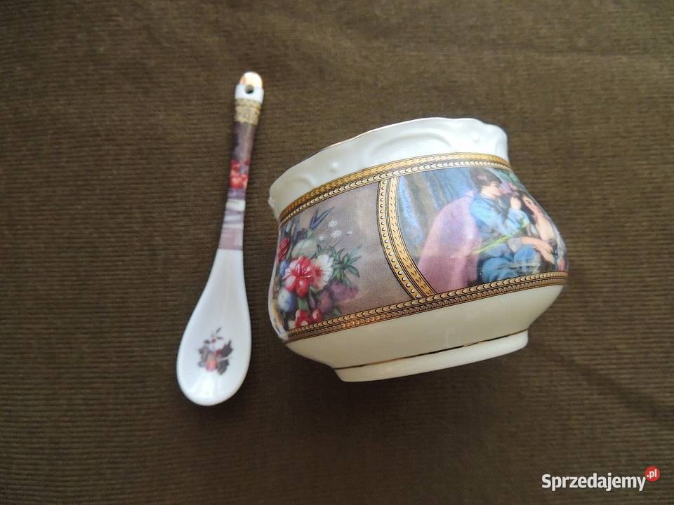 Stara porcelanowa filiżanka plus łyżeczka wielokolorowy śląskie Myszków