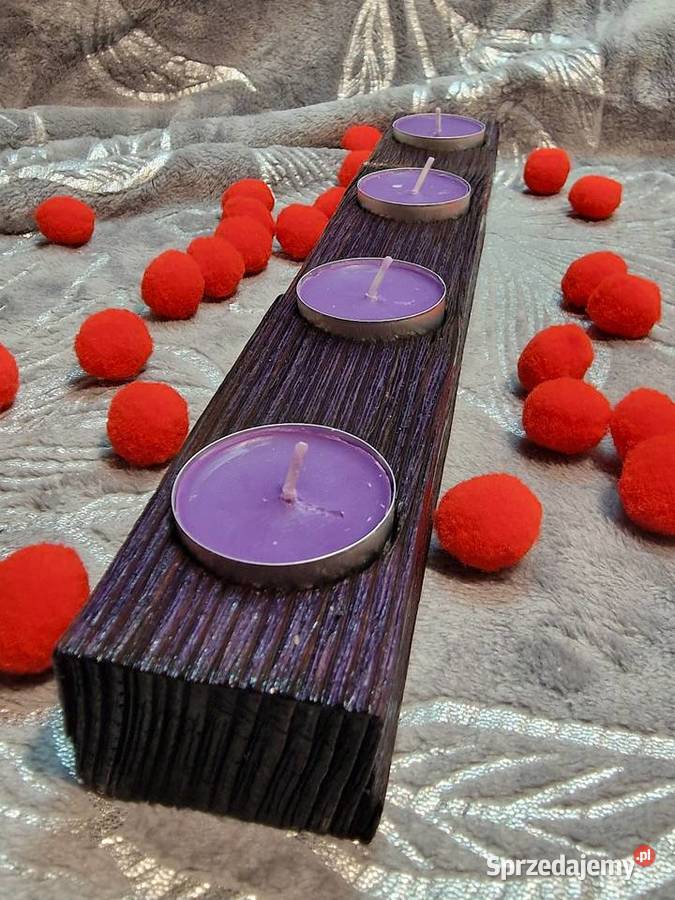 Świecznik świerkowy Shou Sugi Ban fiolet Franca Sępopol sprzedam