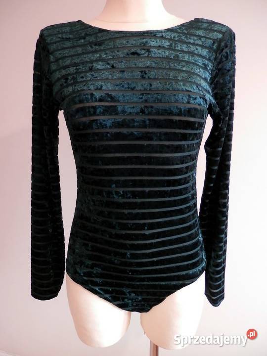 Bluzka Body Aksamitna Ciemnozielona Szmaragdowa długi Łomża
