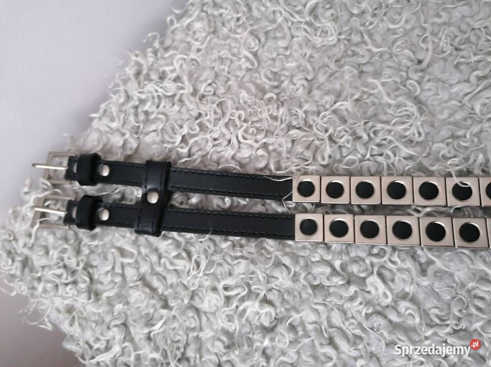 NOWY CZARNY PODWÓJNY PASEK Z ĆWIEKAMI 4cm Łódź sprzedam