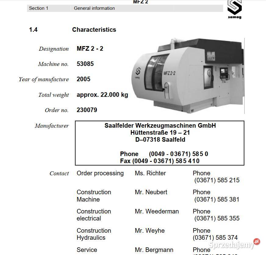 SAMAG MFZ 22 53085 CNC z systeme filtracji Wrocław sprzedam