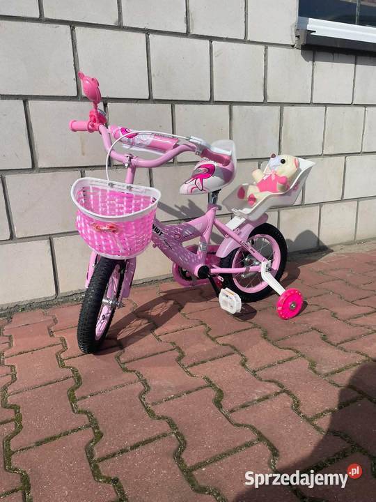 329 Rower 16 różowy z misiem Dziecięce