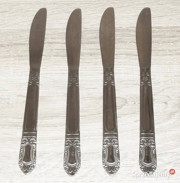 Zestaw 4 zdobionych noży obiadowych ze stali śląskie Gliwice