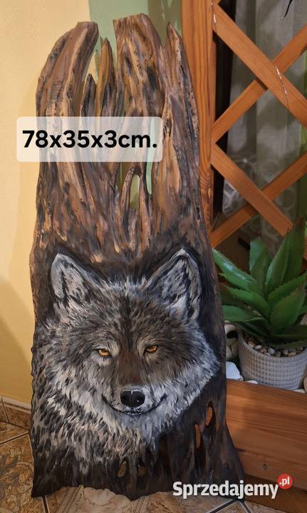 Rękodzieło płaskorzeźba wilk Strzyżów