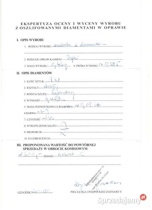 Złota Zawieszka Próby 585 046g Diament