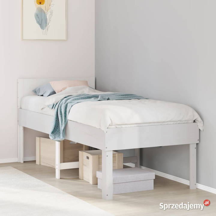 Rama łóżka bez materaca biała lite drewno 91cm