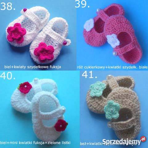 Buciki szydełkowe RĘKODZIEŁO na chrzestdo 10cm Toruń