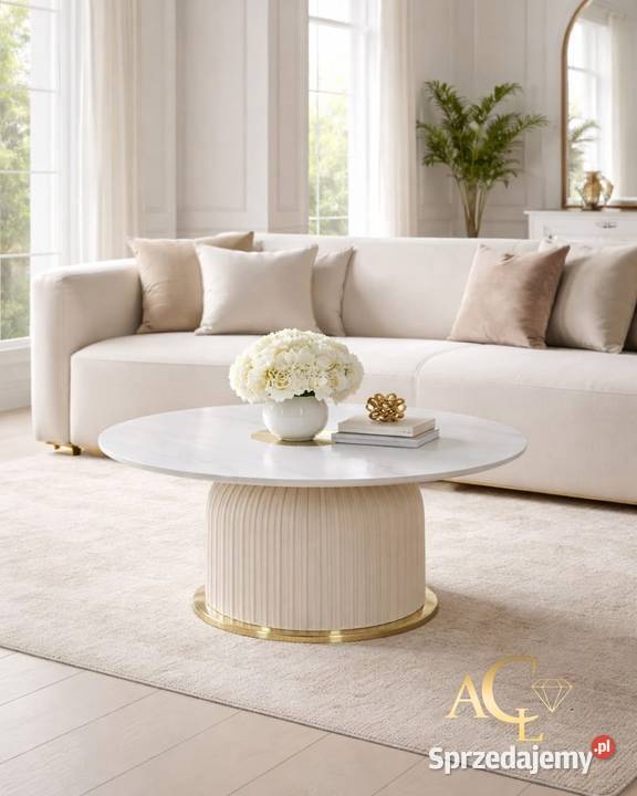 Nowoczesny złoty stolik kawowy do salonu okrągły Nowy Sącz