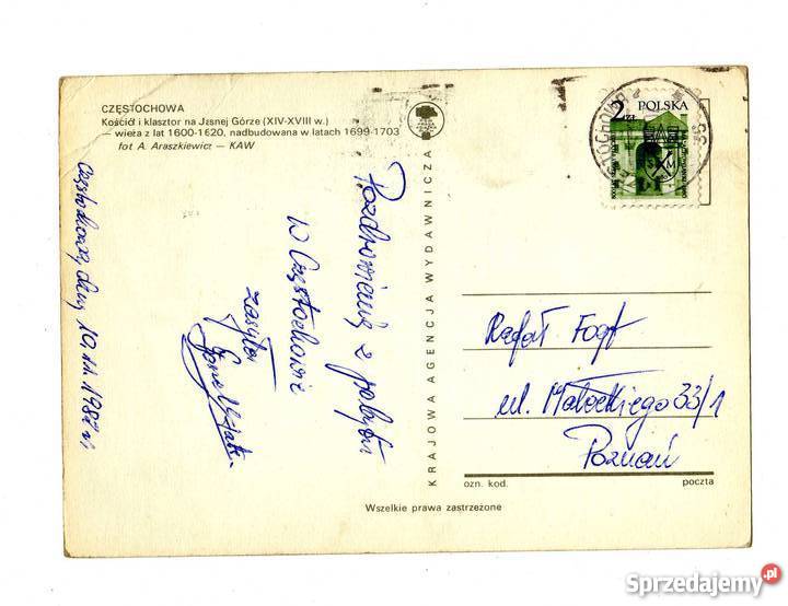 CZĘSTOCHOWA KOŚCIÓŁ I KLASZTOR POCZTÓWKA Pocztówki i karty telefoniczne świętokrzyskie sprzedam