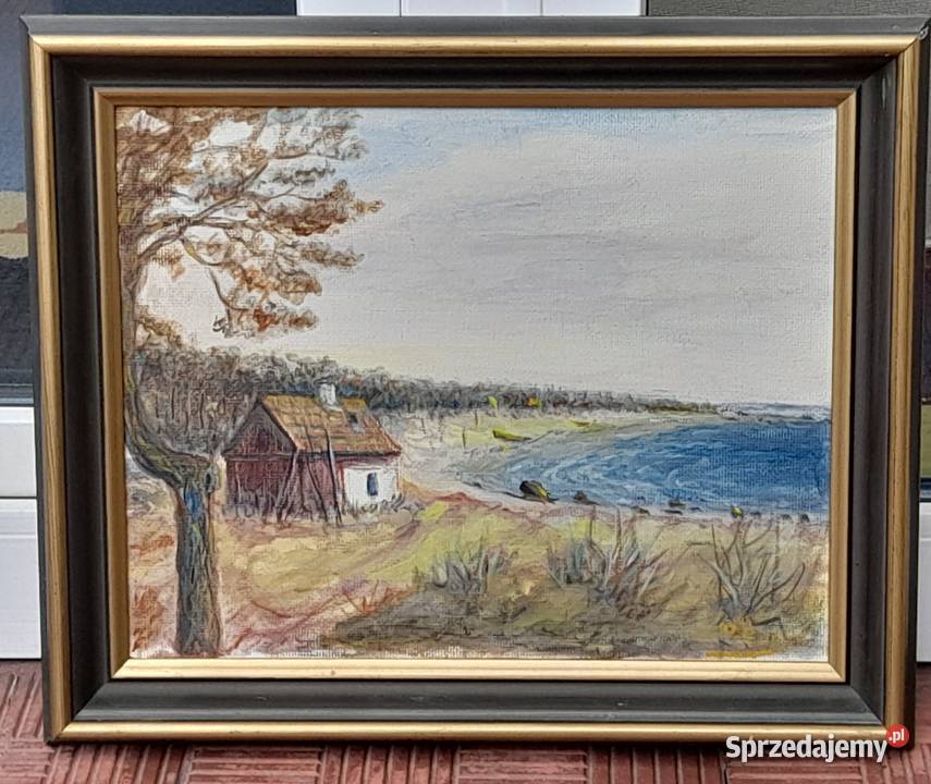 Domek wodą obraz olejny sygnowany Iłża