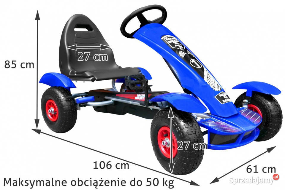 Gokart na pedały niebieski pompowane koła napęd Warszawa
