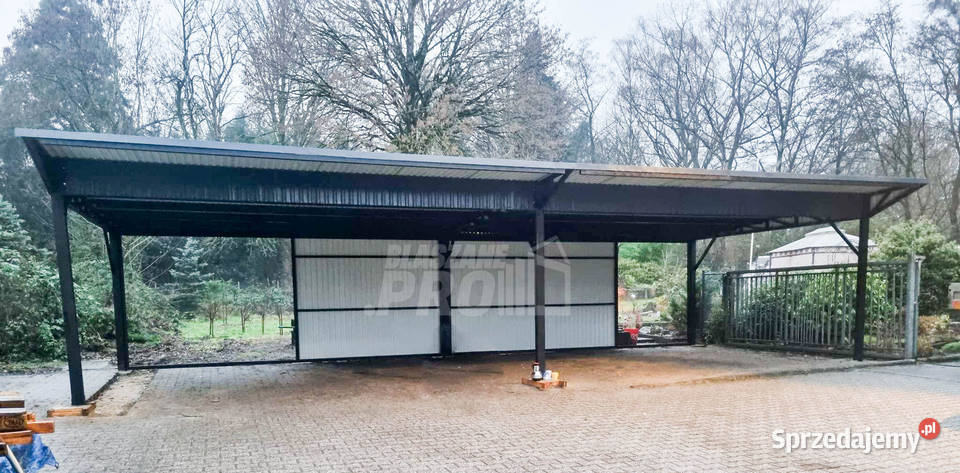 Wiata samochodowa 8x6m częściowa zabudowa rynna 409zł/m2 Legnica