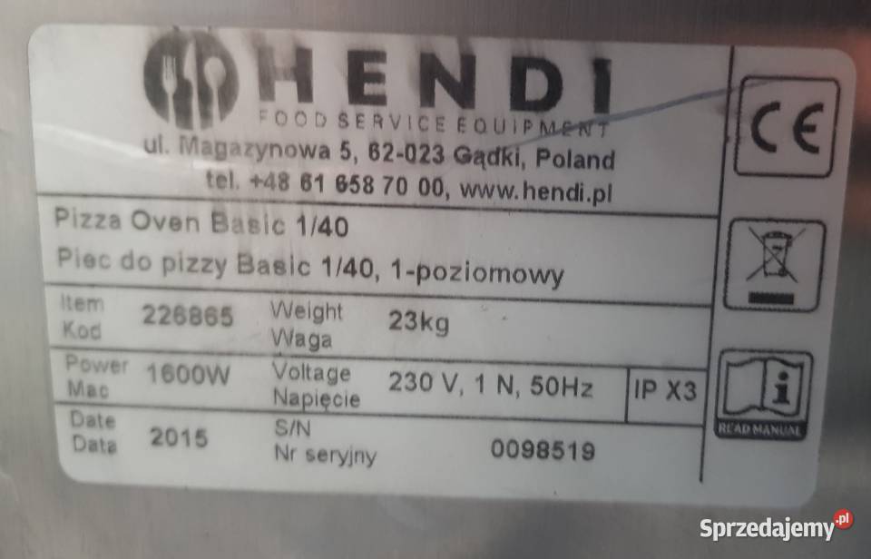 Mini piec do pizzy szamotowy gstronomiczny Hendi Słupia Kapitulna