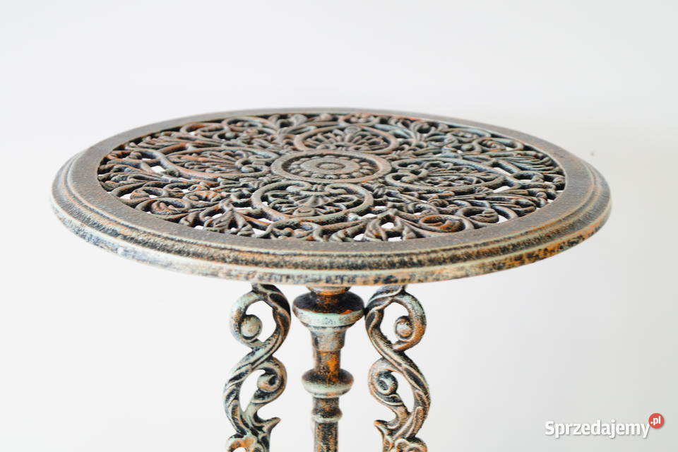 Rustykalny żeliwny kwietnik stolik retro Gizałki