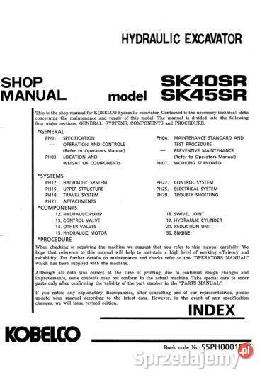 Kobelco SK40SR SK45SR instrukcja naprawy service Kielce