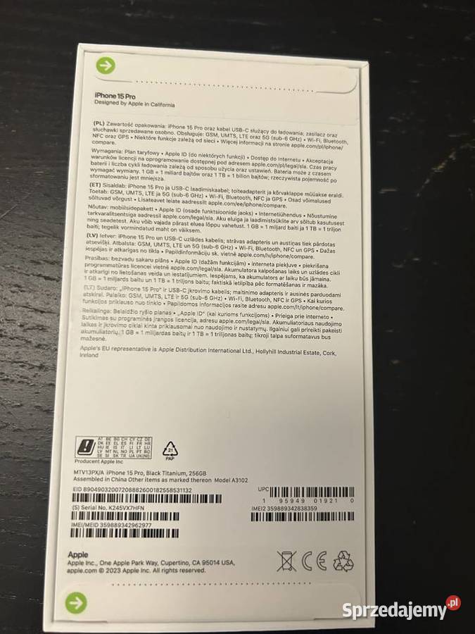Nowy iPhone 15 Pro 256GB Tytan naturalny mazowieckie