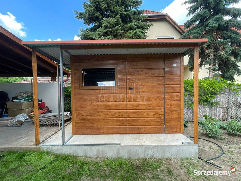 Domek ogrodowy 25x25m 2x wiaty drzwi okno rynny