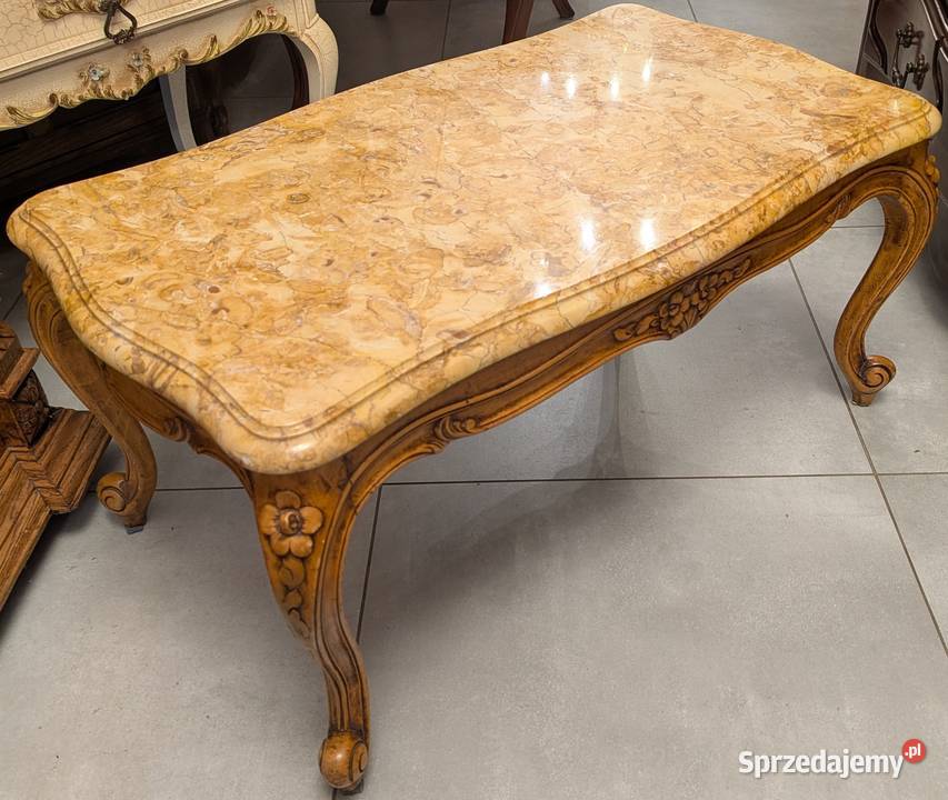 Piękny dębowy stolik ludwikowski z marmuremsklep sprzedam