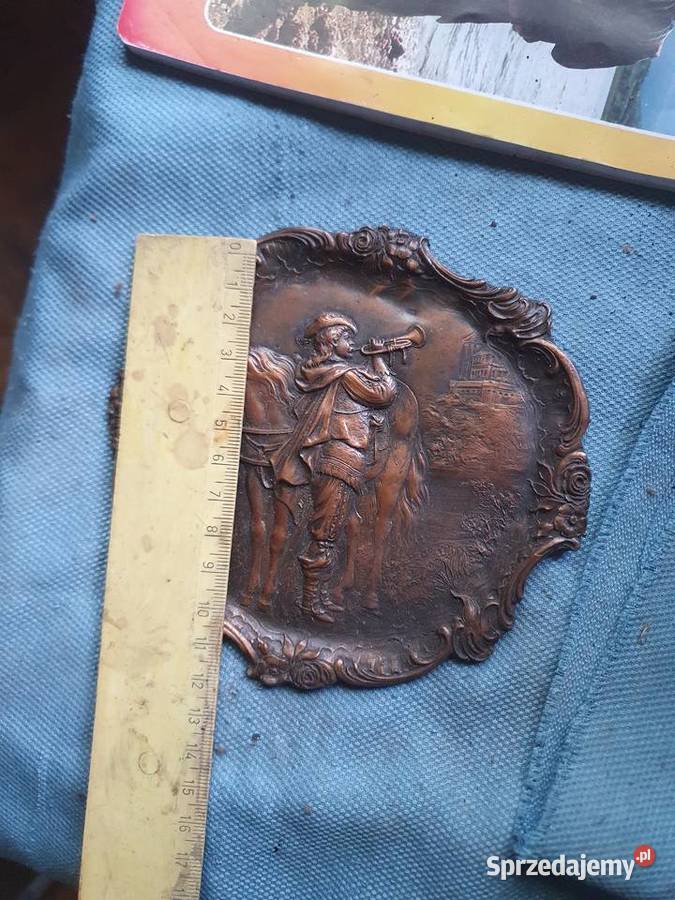 Miedzianabrązowa płaskorzeźba ścienna reliefowy Warszawa