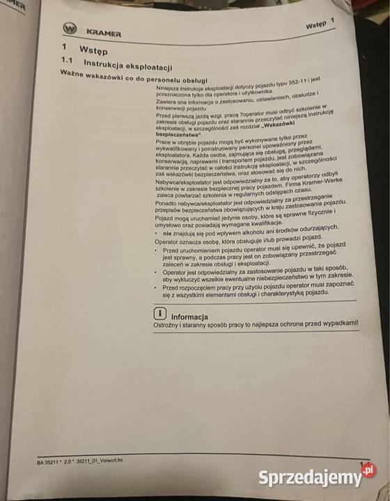 Instrukcja eksploatacji ładowarka kramer 35211 Biczyce Górne
