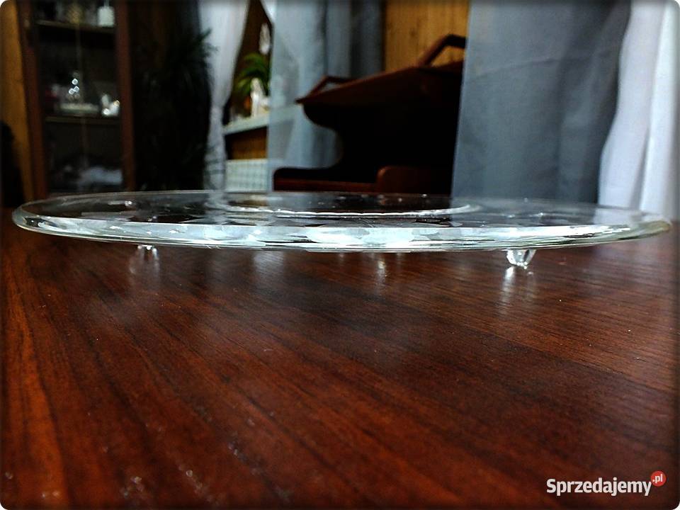 Stara duża Patera szklana Tortownica Talerz Żary