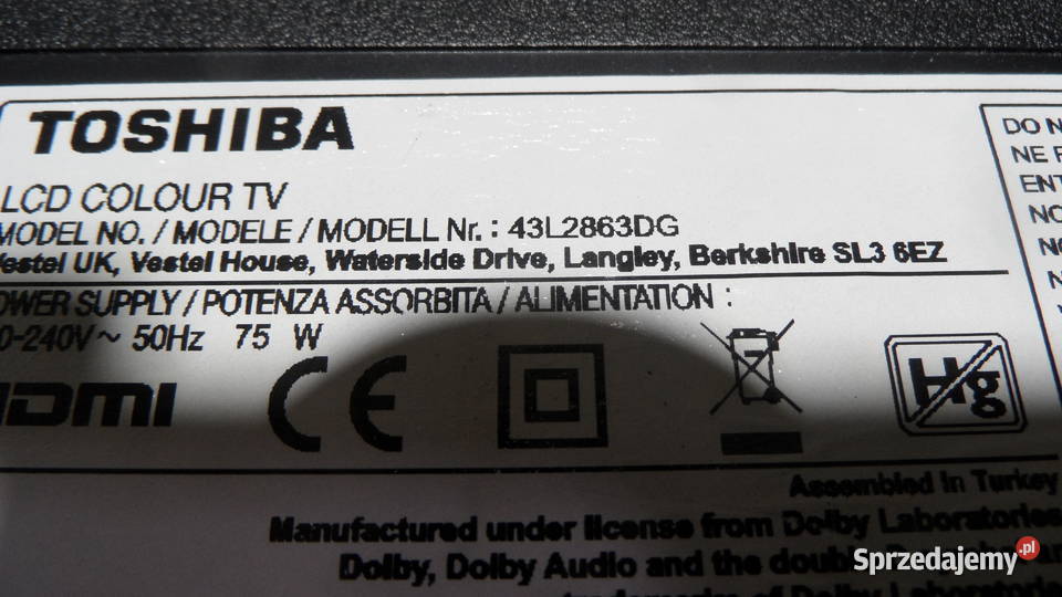 plyta glowna telewizora toshiba 43L2863DG Części i akcesoria Kielce