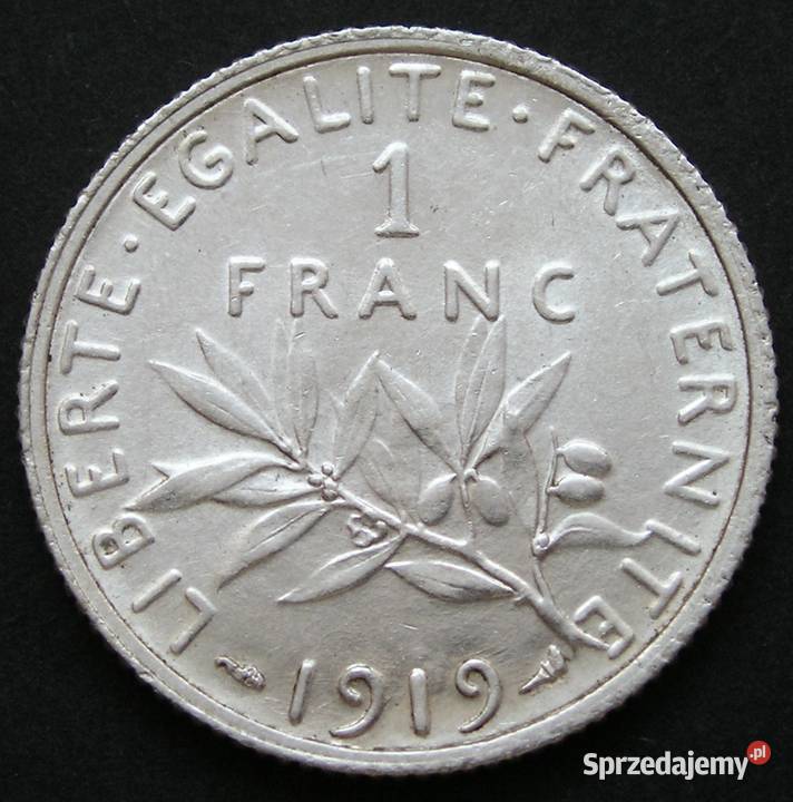FRANCJA 1 FRANK 1919 SREBRO STAN MENNICZY Łódź