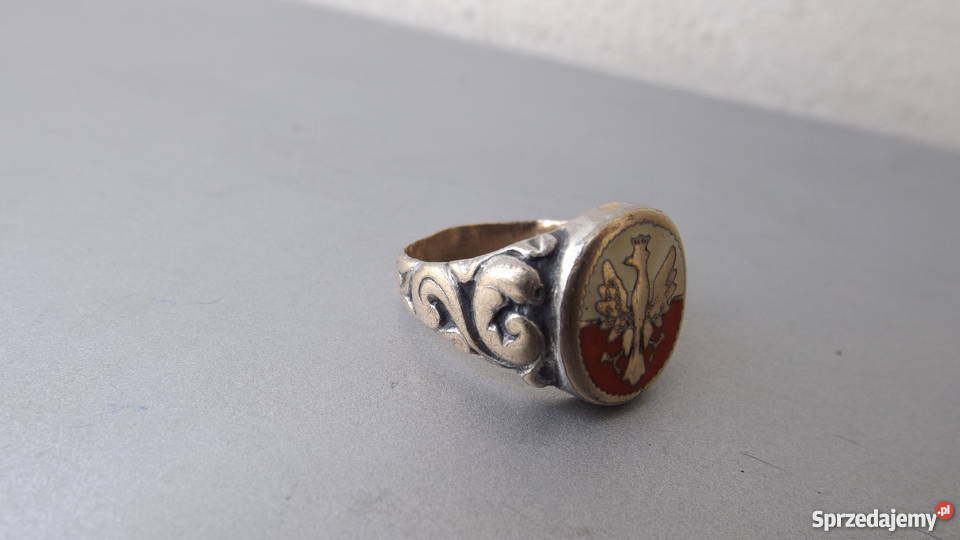 Stary przedwojenny Oryginał sygnet II RP Emalia Militaria Grodziczno