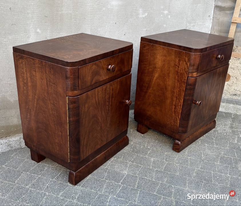 Stoliki Nocne Orzechowe Art Deco Komplet 2sztk Antyki, Sztuka, Kolekcje