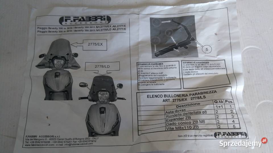 NOWA SZYBA OWIEWKA OSŁONA FABBRI MADE IN ITALY Bielsk Podlaski
