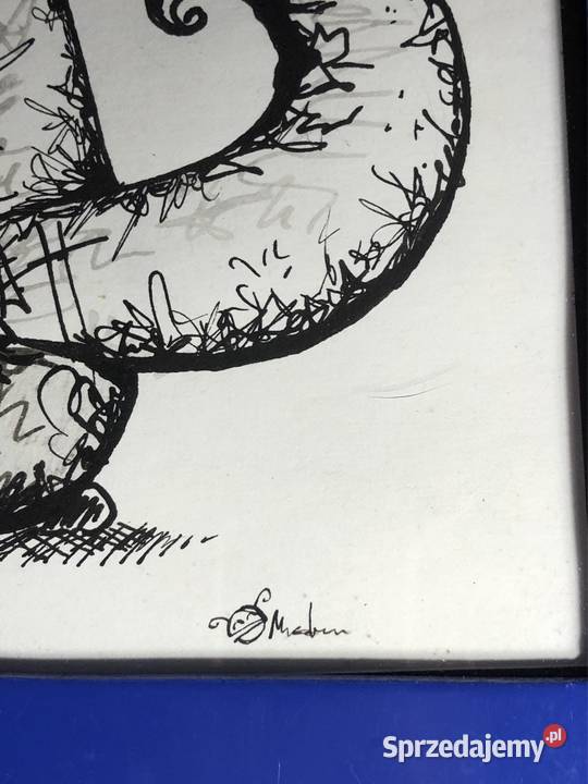 Autorska grafika tuszem Siedzący kot kujawsko-pomorskie Inowrocław