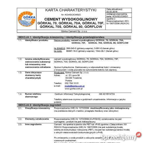 OGNIOODPORNE CEMENTY GÓRKAL GlinowoWapienne Katowice