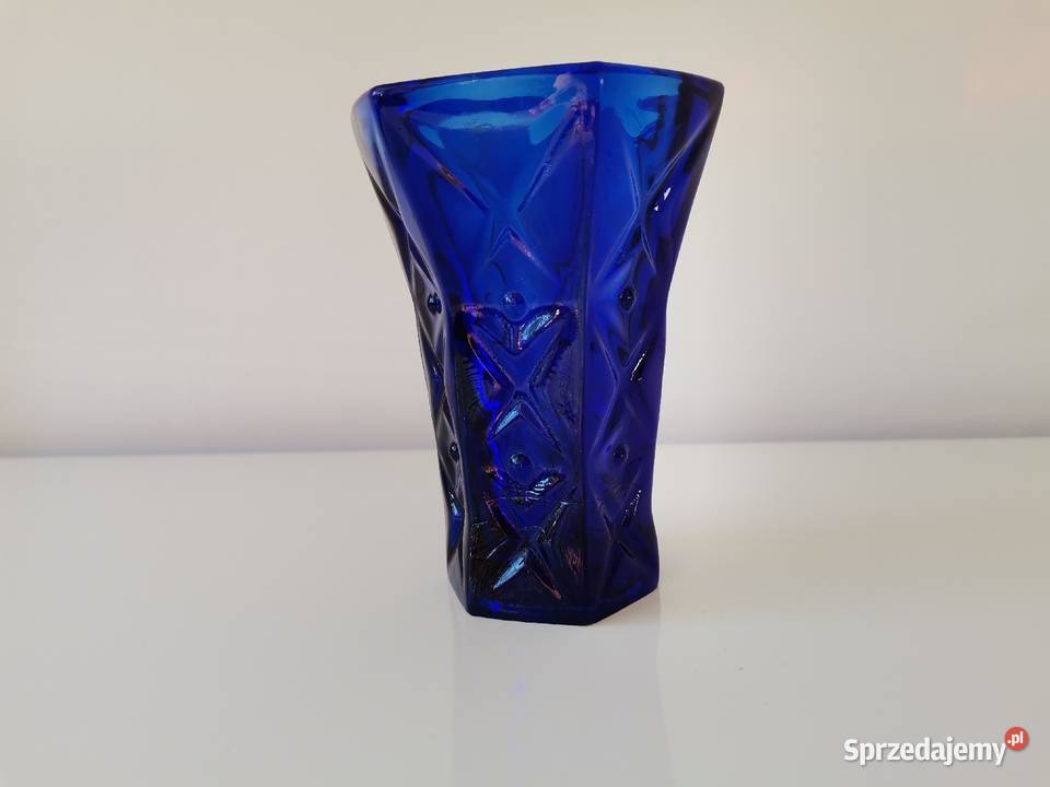 Stary niebieski wazon szkło kobaltowe HSG Katowice