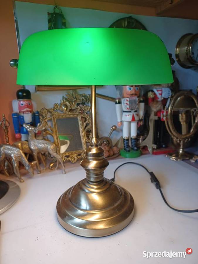 Bankierka lampa stołowa mosiądz szkło Poznań