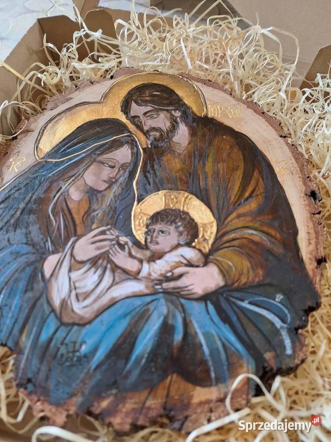 Obraz św Rodziny malowany ręcznie na plastrze Strzyżów